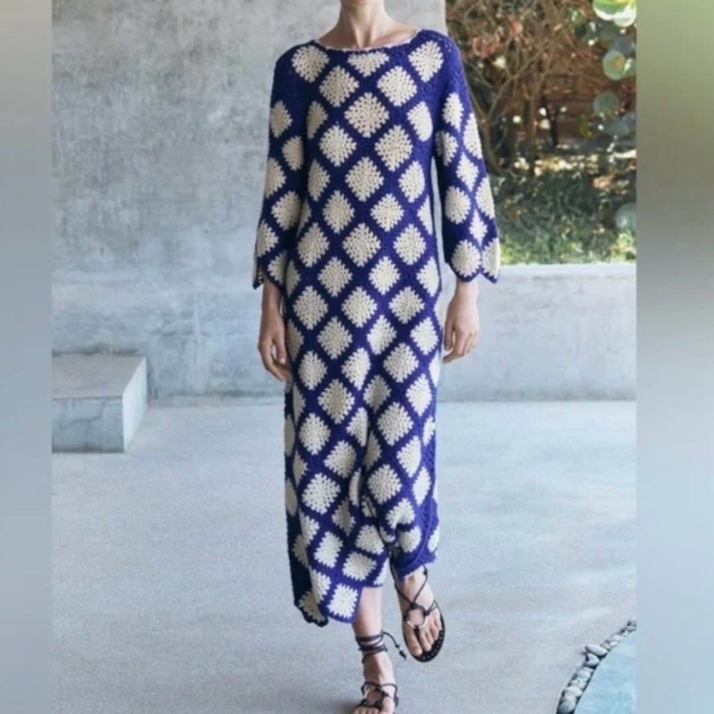 Zara Blue and Cream Crochet Dress